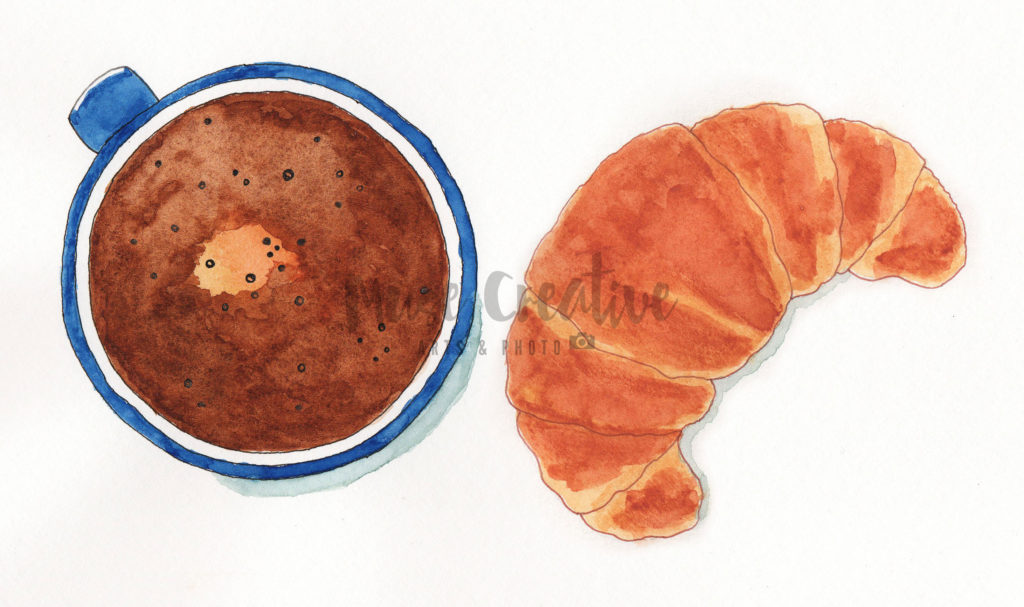 Watercolor Coffee and Croissant